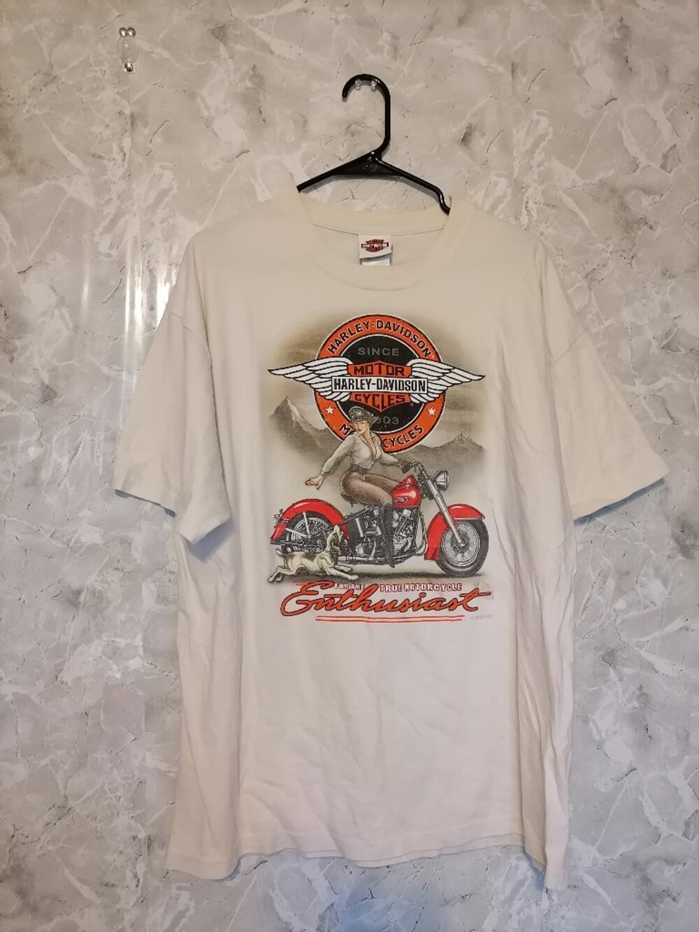 VTG Harley-Davidson Lady Riding T-Shirt Beige Men's XL Wings Y2K C2009